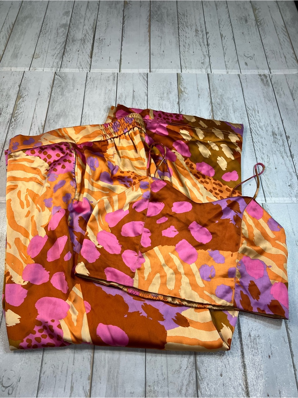 Christian Lacroix Orange, Pink & Lavender Satin Pant set Sz L